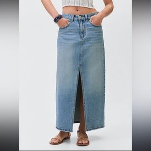 Mango MNG Denim Maci Skirt Front Slit Size Medium